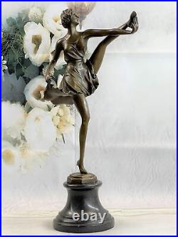 Signée Bruno Zach Haut Kick Danseuse Bronze Statue Sculpture Art Nouveau