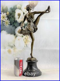 Signée Bruno Zach Haut Kick Danseuse Bronze Statue Sculpture Art Nouveau