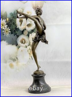 Signée Bruno Zach Haut Kick Danseuse Bronze Statue Sculpture Art Nouveau