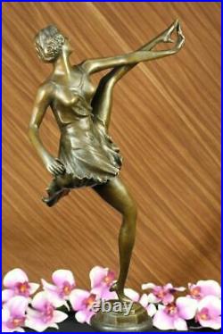 Signée Bruno Zach Haut Kick Danseuse Bronze Statue Sculpture Art Nouveau