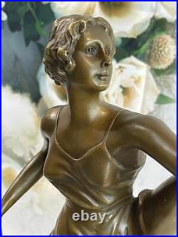 Signée Bruno Zach Haut Kick Danseuse Bronze Statue Sculpture Art Nouveau