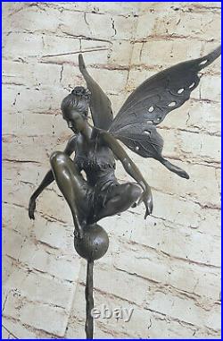 Signée Cesaro, Bronze Art Nouveau Ange Fairy Sculpture Figurine Fonte Decor