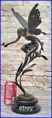 Signée Cesaro, Bronze Art Nouveau Ange Fairy Sculpture Figurine Fonte Solde