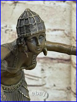 Signée Chiparus, Véritable Bronze Statue Style Art Nouveau Long Jupe Fille