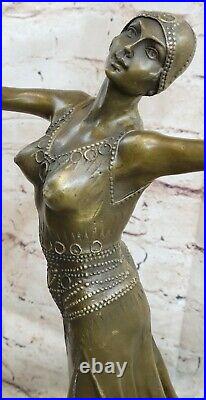 Signée D. H Chiparus, Bronze Art Déco Danseuse Sculpture Nouveau Marbre Figurine