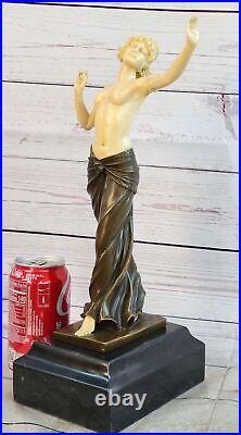 Signée Figurene Style Art Nouveau Topless Statue Bronze Sculpture Figurine