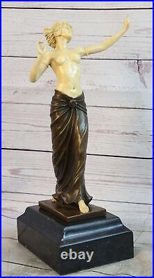 Signée Figurene Style Art Nouveau Topless Statue Bronze Sculpture Figurine