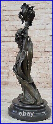 Signée Milo Style Art Nouveau Bronze Femme Bougeoir Statue Figurine Décor