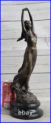 Signée Milo Style Art Nouveau Nu Femme Awakening Bronze Sculpture Ouvre