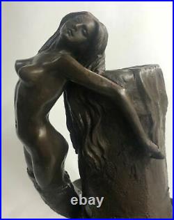 Signée Original Art Nouveau Aldo Vitaleh Sirène Vase Bronze Sculpture Figurine