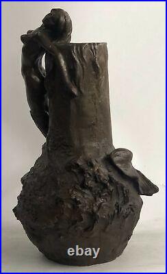 Signée Original Art Nouveau Sirène Vase Par Aldo Vitaleh Bronze Sculpture Statue