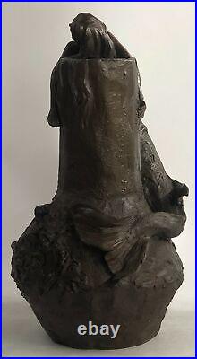 Signée Original Art Nouveau Sirène Vase Par Aldo Vitaleh Bronze Sculpture Statue