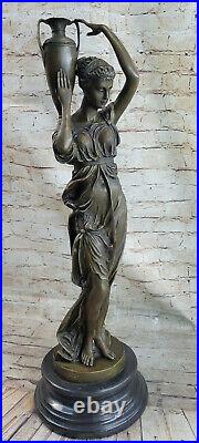 Signée Transporteur Style Art Nouveau Bronze Sculpture De Debout Maiden Lost Wax