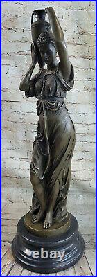 Signée Transporteur Style Art Nouveau Bronze Sculpture De Debout Maiden Lost Wax