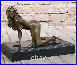 Signée Unique Bronze Sculpture Sexy Érotique Nu Femelle Forme Statue Art Nouveau