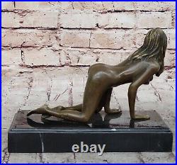 Signée Unique Bronze Sculpture Sexy Érotique Nu Femelle Forme Statue Art Nouveau