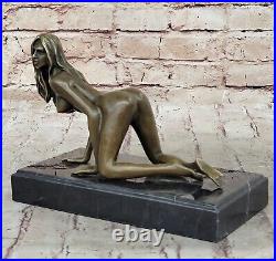 Signée Unique Bronze Sculpture Sexy Érotique Nu Femelle Forme Statue Art Nouveau