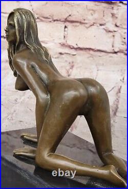 Signée Unique Bronze Sculpture Sexy Érotique Nu Femelle Forme Statue Art Nouveau