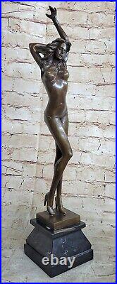Signée Vitaleh Bronze Statue Art Nouveau Deco Nu Fille Sculpture Figurine Solde