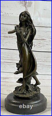 SignéeMavchiBronze Statue Art Nouveau Deco Fleur Fille Figurine Déco Affaire