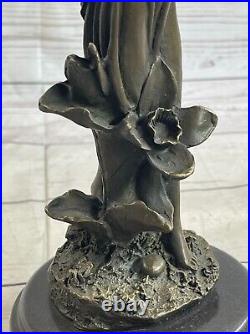 SignéeMavchiBronze Statue Art Nouveau Deco Fleur Fille Figurine Déco Affaire
