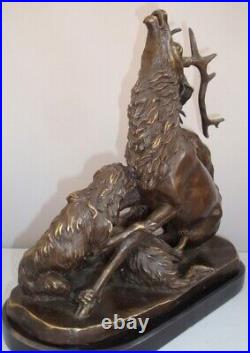 Statue Sculpture Cerf Chien Chasse Animalier Style Art Deco Style Art Nouveau Br