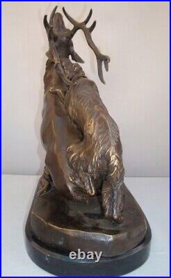 Statue Sculpture Cerf Chien Chasse Animalier Style Art Deco Style Art Nouveau Br