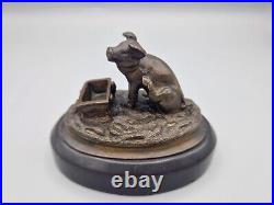 Statue Sculpture Cochon Animalier Style Art Nouveau Bronze massif socle marbre