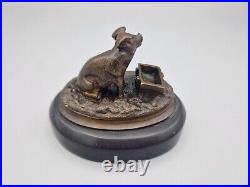 Statue Sculpture Cochon Animalier Style Art Nouveau Bronze massif socle marbre