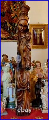 Statue Sculpture En Bois Vierge Marie Et Enfant Jesus Madone Antique Art Nouveau