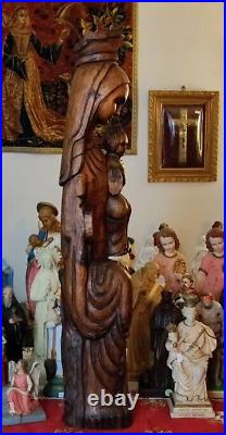 Statue Sculpture En Bois Vierge Marie Et Enfant Jesus Madone Antique Art Nouveau