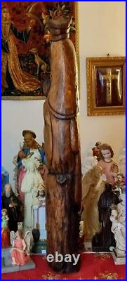 Statue Sculpture En Bois Vierge Marie Et Enfant Jesus Madone Antique Art Nouveau