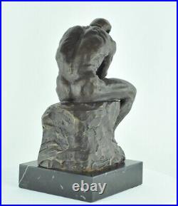 Statue Sculpture Le penseur Style Art Deco Style Art Nouveau Bronze massif Signe