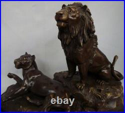 Statue Sculpture Lion Lionne Animalier Style Art Deco Style Art Nouveau Bronze m