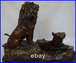 Statue Sculpture Lion Lionne Animalier Style Art Deco Style Art Nouveau Bronze m