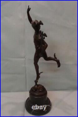 Statue Sculpture Mercure Nu Style Art Deco Style Art Nouveau Bronze massif Signe