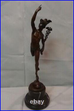 Statue Sculpture Mercure Nu Style Art Deco Style Art Nouveau Bronze massif Signe