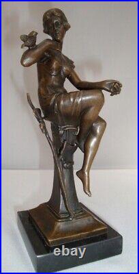 Statue Sculpture Oiseau Demoiselle Nue Style Art Deco Style Art Nouveau Bronze m