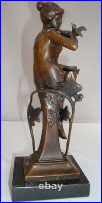 Statue Sculpture Oiseau Demoiselle Nue Style Art Deco Style Art Nouveau Bronze m