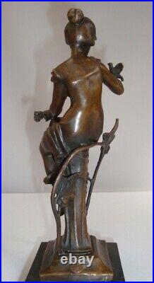 Statue Sculpture Oiseau Demoiselle Nue Style Art Deco Style Art Nouveau Bronze m