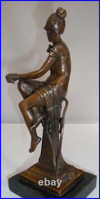 Statue Sculpture Oiseau Demoiselle Nue Style Art Deco Style Art Nouveau Bronze m