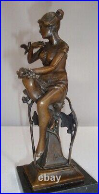 Statue Sculpture Oiseau Demoiselle Nue Style Art Deco Style Art Nouveau Bronze m