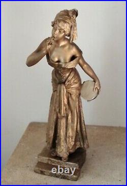 Statue monumentale 70 cm E. Villanis métal doré Art Nouveau Art Déco
