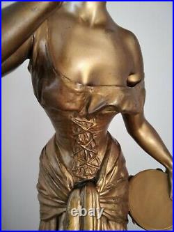 Statue monumentale 70 cm E. Villanis métal doré Art Nouveau Art Déco
