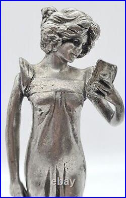 Statuette étain art nouveau femme lisant une lettre, signée Edles et numérotée