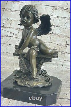 Style Art Nouveau Bronze Chérubin Avec Ailes Grand Lourd Fonte Statue Superbe