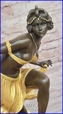 Style Art Nouveau Bronze & Marbre Statue Par Becqrrel Sculpture Main Fabriqué