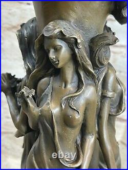 Style Art Nouveau Bronze Vase Avec Érotique Femme Nu Fille Statue Main Fabriqué
