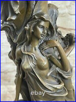 Style Art Nouveau Bronze Vase Avec Érotique Femme Nu Fille Statue Main Fabriqué