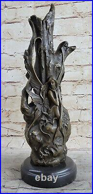 Style Art Nouveau Bronze Vase Chair Femme France Paris Statue Marbre Sculpture